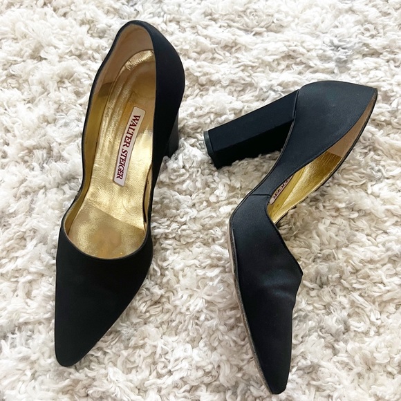 Walter Steiger Vintage Satin Heels Black - Size 7 - Picture 2 of 10